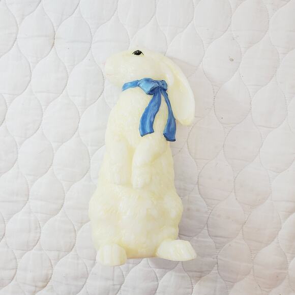 Vintage Easter Bunny Wax Candles 10" Cream & Blue Little Gold Tone Rabbit Charm - Picture 2 of 7